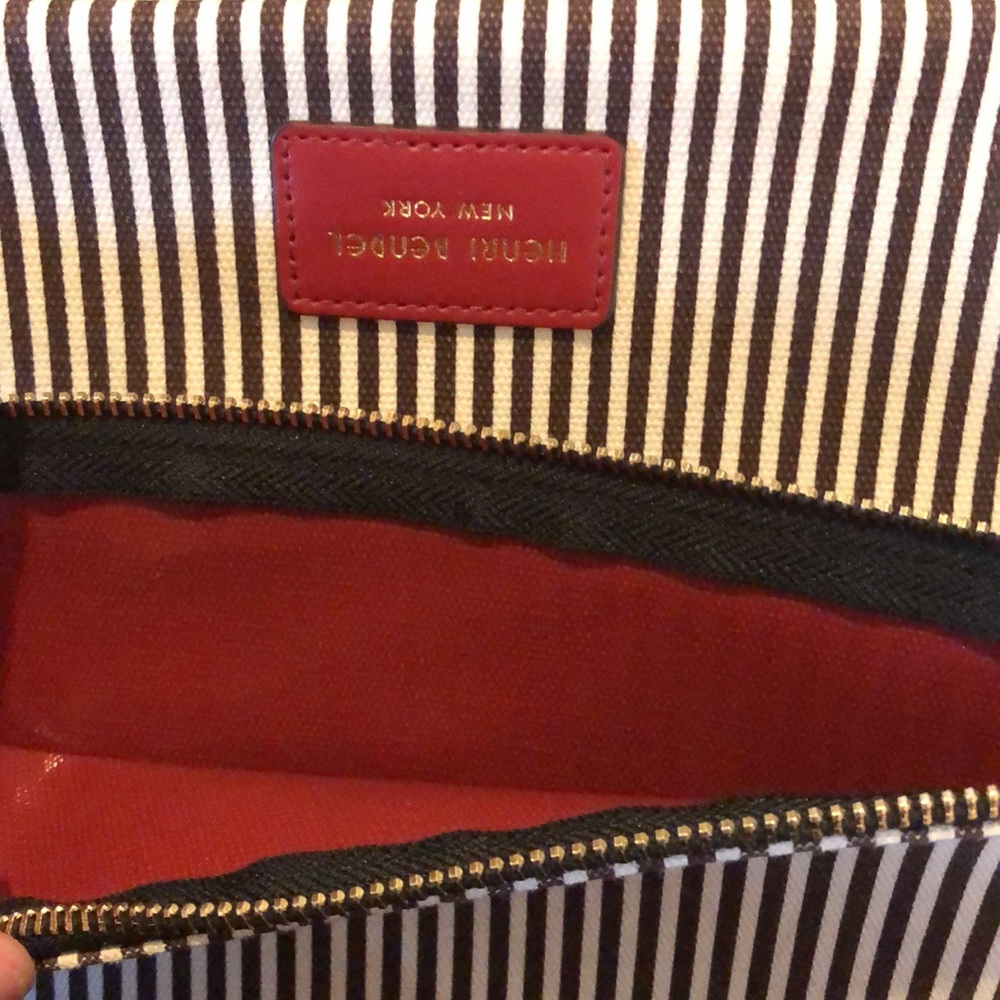 Henri Bendel Fold Over Stripe Canvas Clutch Bag - Picture 8 of 8